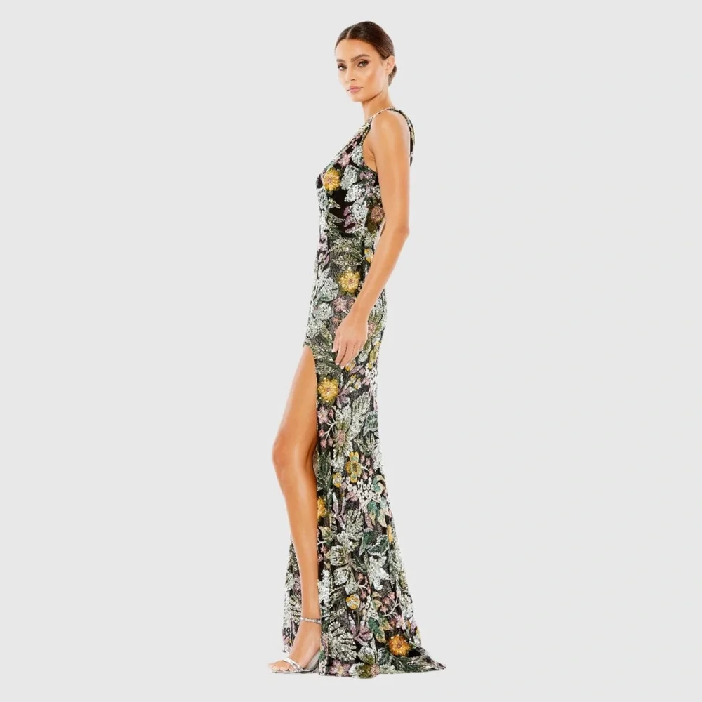 MAC DUGGAL Embellished Floral One Shoulder Gown